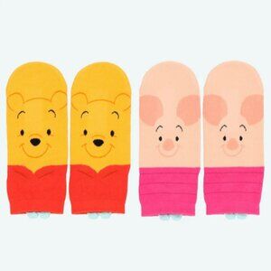 Disney Tokyo Resort 2 Pair Socks Pooh & Piglet Ladies 22-25 cm Pink & Orange NWT